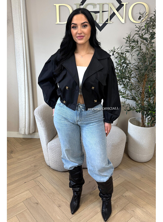 BLACK - 'JULIE JACKET' - CROPPED TRENCH JACKET