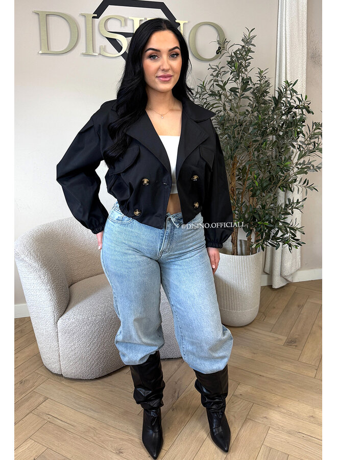 BLACK - 'JULIE JACKET' - CROPPED TRENCH JACKET