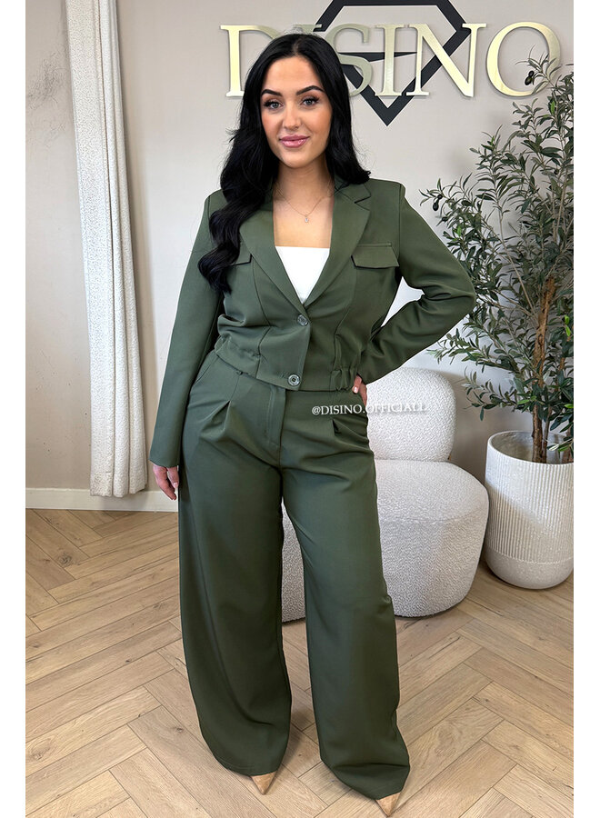 ARMY GREEN - 'EMILIA SET' - CARGO JACKET + PANTALON TWO PIECE SET