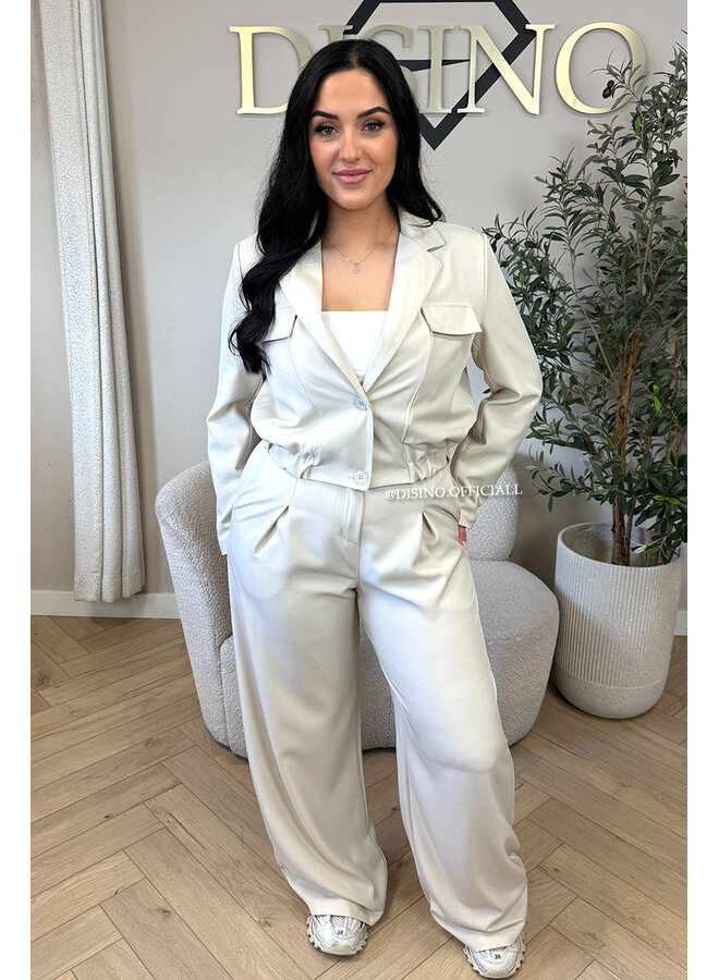 BEIGE - 'EMILIA SET' - CARGO JACKET + PANTALON TWO PIECE SET