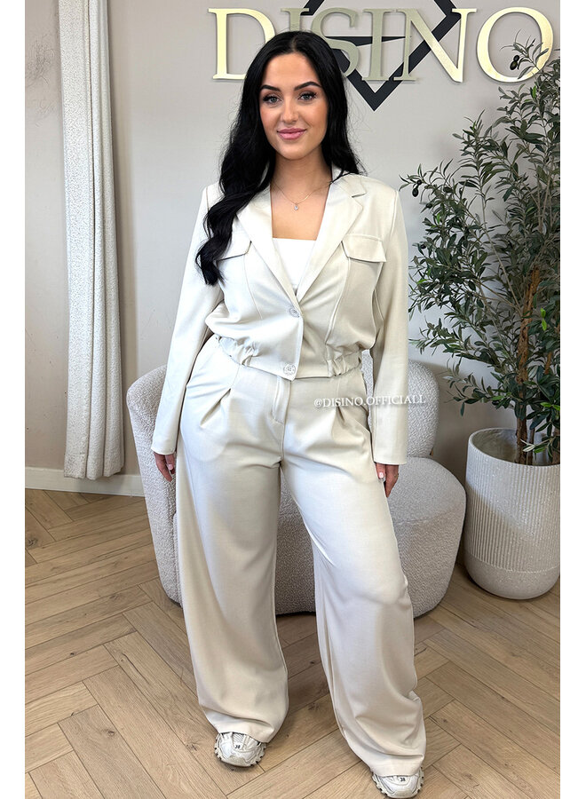 BEIGE - 'EMILIA SET' - CARGO JACKET + PANTALON TWO PIECE SET