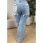 YELLOW - 'SYDNEY V2 RHINESTONE' - STRETCH VIRAL RIPPED BACK STRAIGHT LEG JEANS