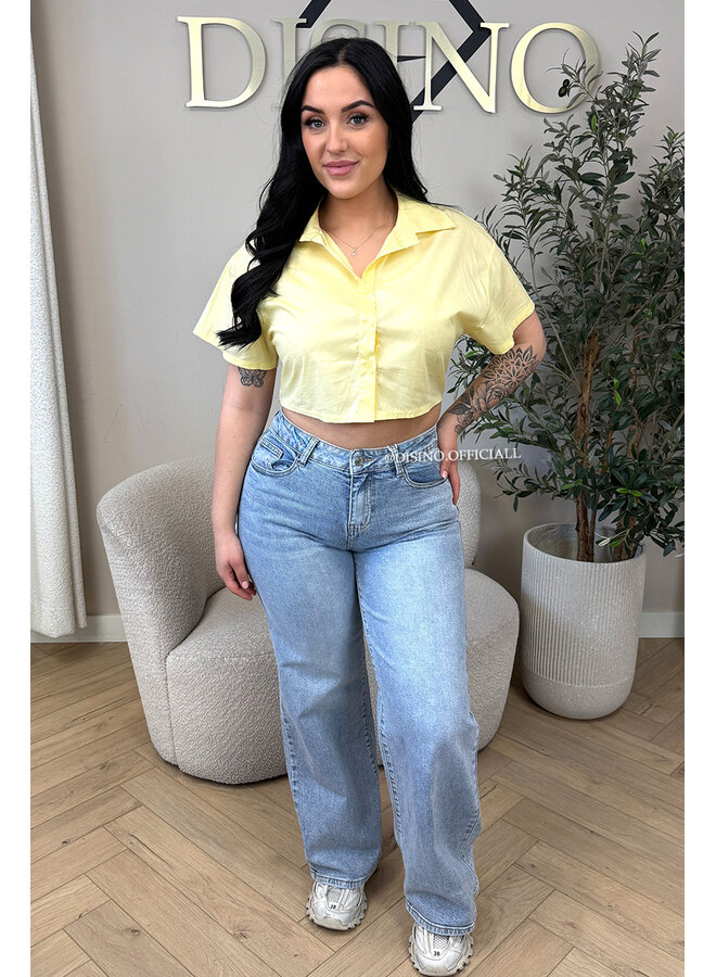 YELLOW - 'SYDNEY V2 RHINESTONE' - STRETCH VIRAL RIPPED BACK STRAIGHT LEG JEANS