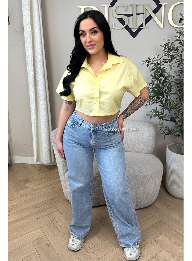 YELLOW - 'SYDNEY V2 RHINESTONE' - STRETCH VIRAL RIPPED BACK STRAIGHT LEG JEANS