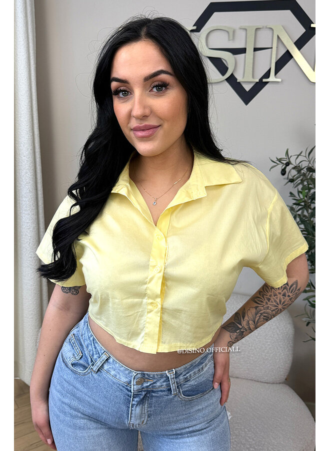 YELLOW - 'CARMEN BLOUSE' - OPEN BACK SHORT SLEEVE SHIRT