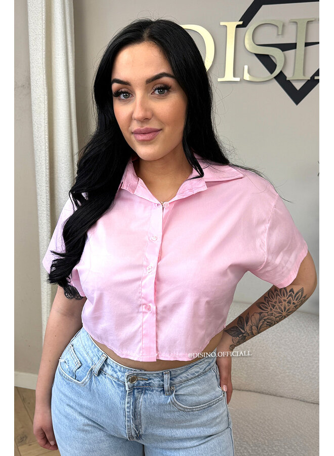 PINK - 'CARMEN BLOUSE' - OPEN BACK SHORT SLEEVE SHIRT