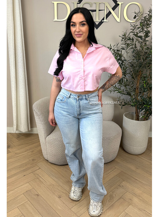 PINK - 'CARMEN BLOUSE' - OPEN BACK SHORT SLEEVE SHIRT