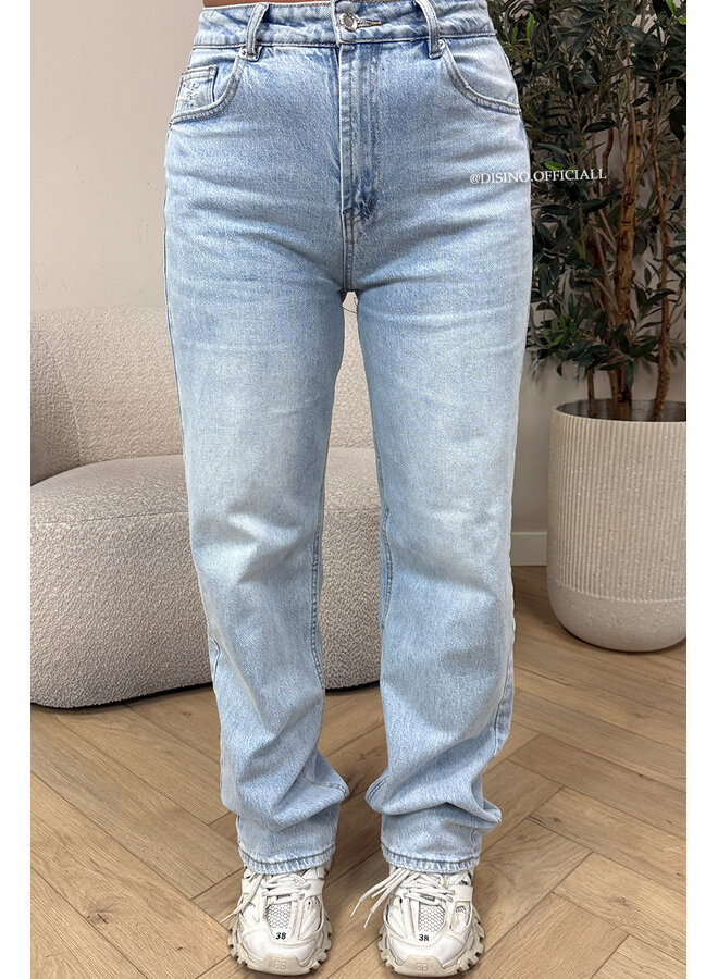 PINK - 'SYDNEY RHINESTONE' - STRETCH VIRAL RIPPED BACK STRAIGHT LEG JEANS