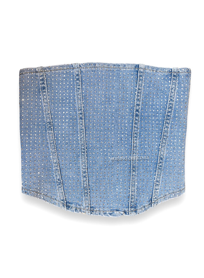 BLUE - 'DIAMONDS ALL OVER CORSET' - EXCLUSIVE STRETCH DENIM CORSET