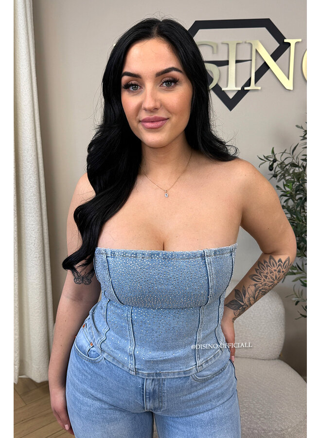 BLUE - 'DIAMONDS ALL OVER CORSET' - EXCLUSIVE STRETCH DENIM CORSET