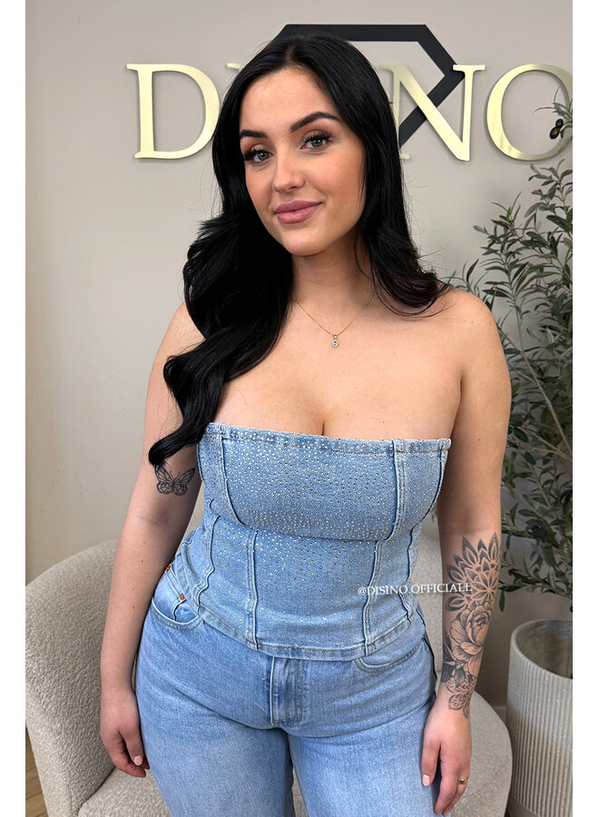 BLUE - 'DIAMONDS ALL OVER CORSET' - EXCLUSIVE STRETCH DENIM CORSET