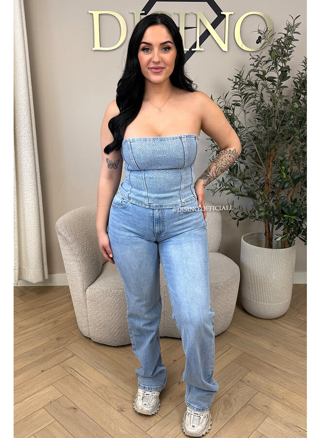 BLUE - 'DIAMONDS ALL OVER CORSET' - EXCLUSIVE STRETCH DENIM CORSET