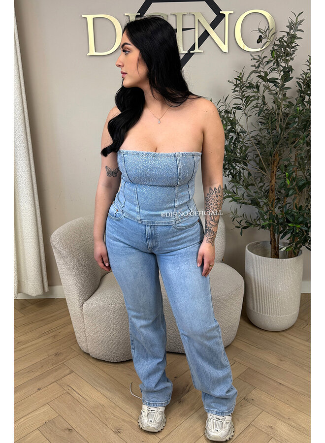 BLUE - 'DIAMONDS ALL OVER CORSET' - EXCLUSIVE STRETCH DENIM CORSET