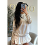 BEIGE - 'ESTELLE V2' - LACE SLEEVES OVERSIZED TEE
