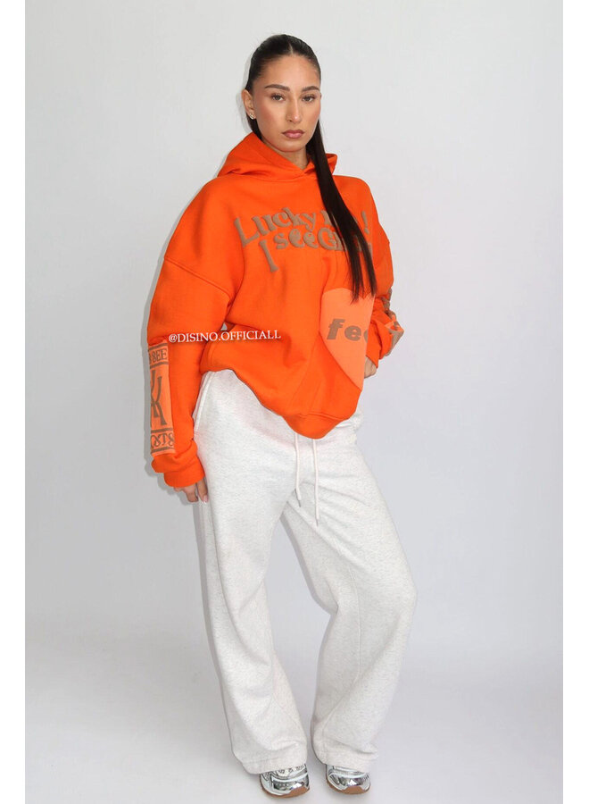 ORANGE - 'LUCKY ME HOODIE' - PREMIUM QUALITY DESIGNER INSPIRED HOODIE