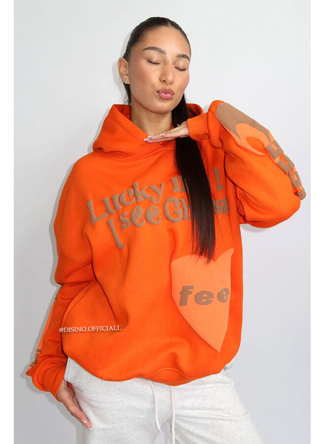 ORANGE - 'LUCKY ME HOODIE' - PREMIUM QUALITY DESIGNER INSPIRED HOODIE