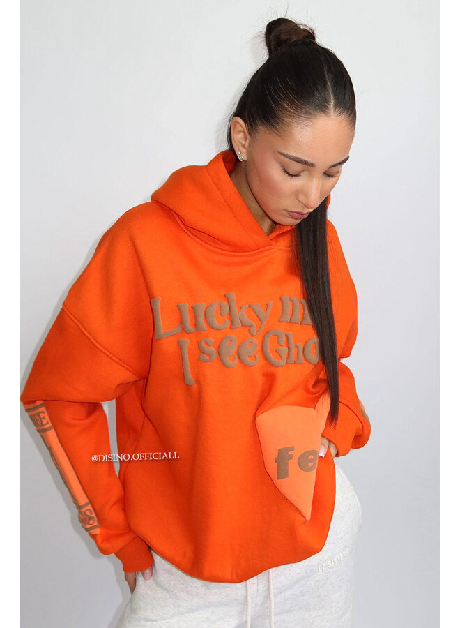 ORANGE - 'LUCKY ME HOODIE' - PREMIUM QUALITY DESIGNER INSPIRED HOODIE