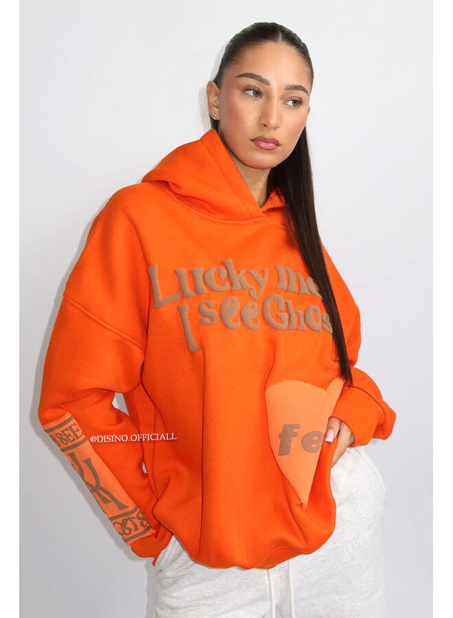 ORANGE - 'LUCKY ME HOODIE' - PREMIUM QUALITY DESIGNER INSPIRED HOODIE