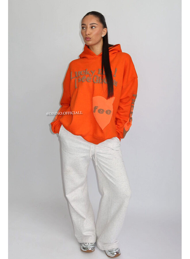 ORANGE - 'LUCKY ME HOODIE' - PREMIUM QUALITY DESIGNER INSPIRED HOODIE