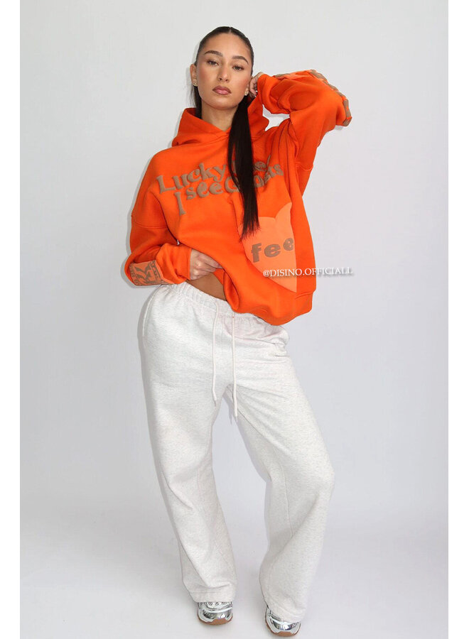 ORANGE - 'LUCKY ME HOODIE' - PREMIUM QUALITY DESIGNER INSPIRED HOODIE