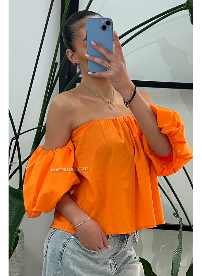 ORANGE - 'SABELLA' - PUFF SLEEVE OFF SHOULDER TOP