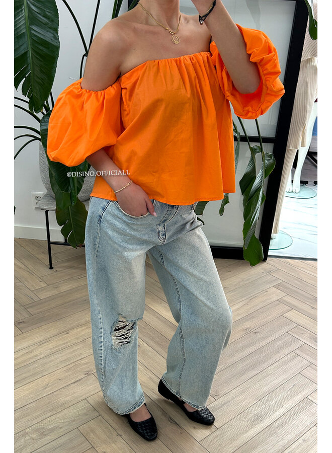 ORANGE - 'SABELLA' - PUFF SLEEVE OFF SHOULDER TOP