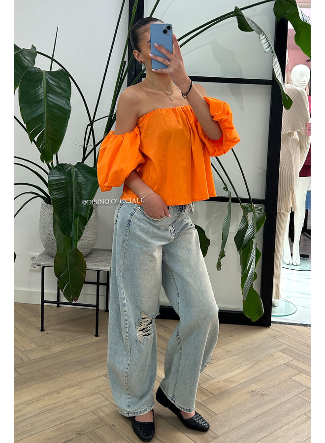 ORANGE - 'SABELLA' - PUFF SLEEVE OFF SHOULDER TOP