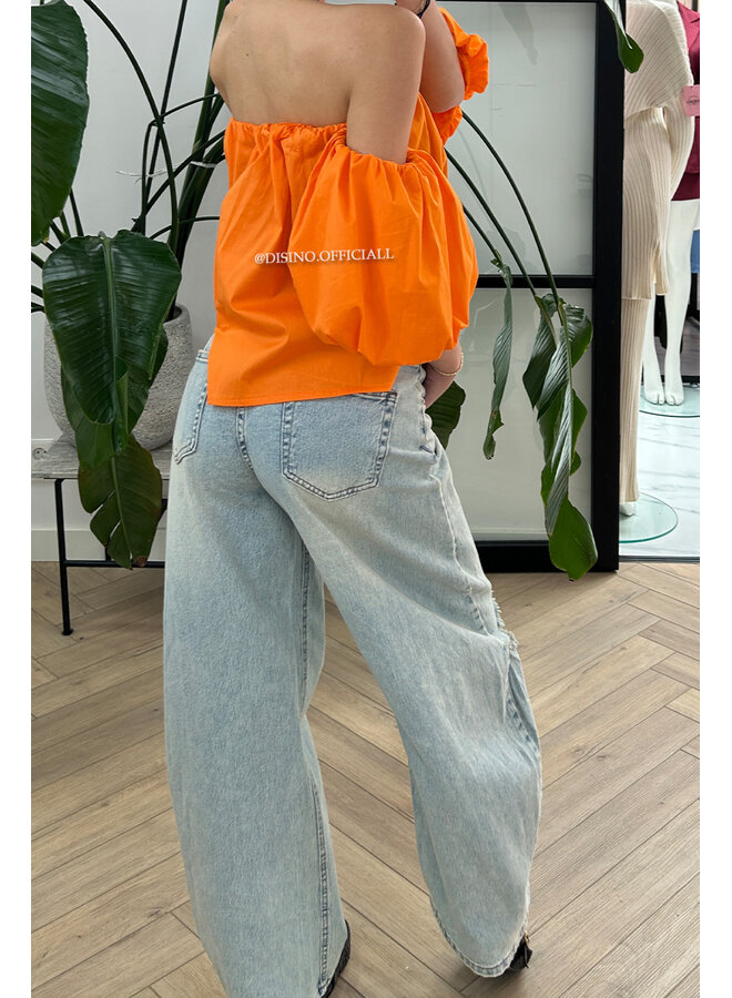 ORANGE - 'SABELLA' - PUFF SLEEVE OFF SHOULDER TOP