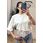 BEIGE - 'ELODIE TEE' - ASSYMETRIC CROPPED LACE TEE