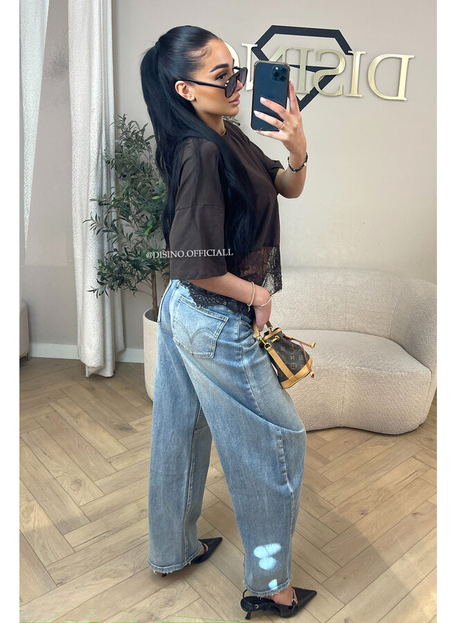 CHOCO - 'ELODIE TEE' - ASSYMETRIC CROPPED LACE TEE