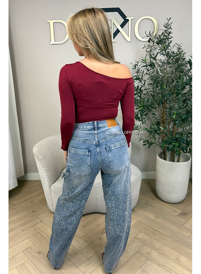 BLUE - 'LUMIÉRE JEANS' - STRETCH DIAMONDS ALL OVER BALLOON LEG JEANS