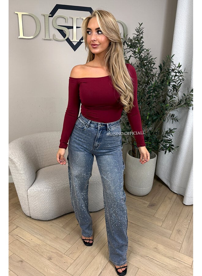 BLUE - 'LUMIÉRE JEANS' - STRETCH DIAMONDS ALL OVER BALLOON LEG JEANS