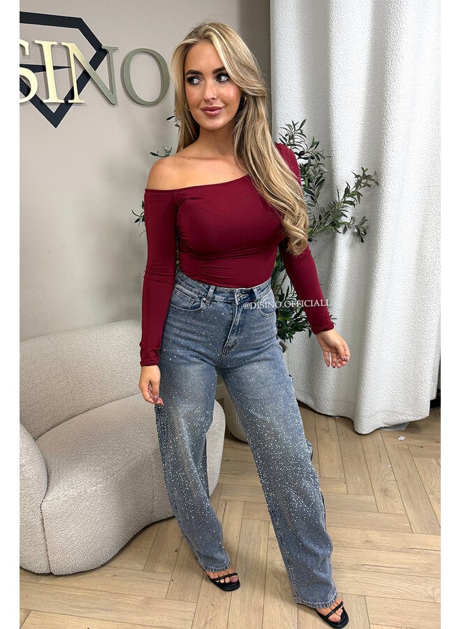 BLUE - 'LUMIÉRE JEANS' - STRETCH DIAMONDS ALL OVER BALLOON LEG JEANS