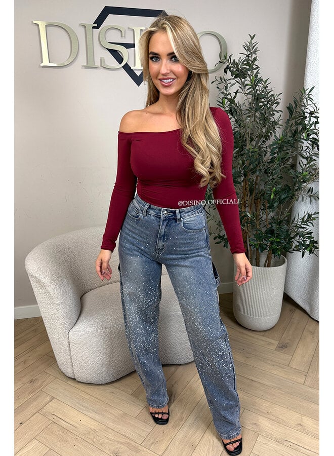 BLUE - 'LUMIÉRE JEANS' - STRETCH DIAMONDS ALL OVER BALLOON LEG JEANS