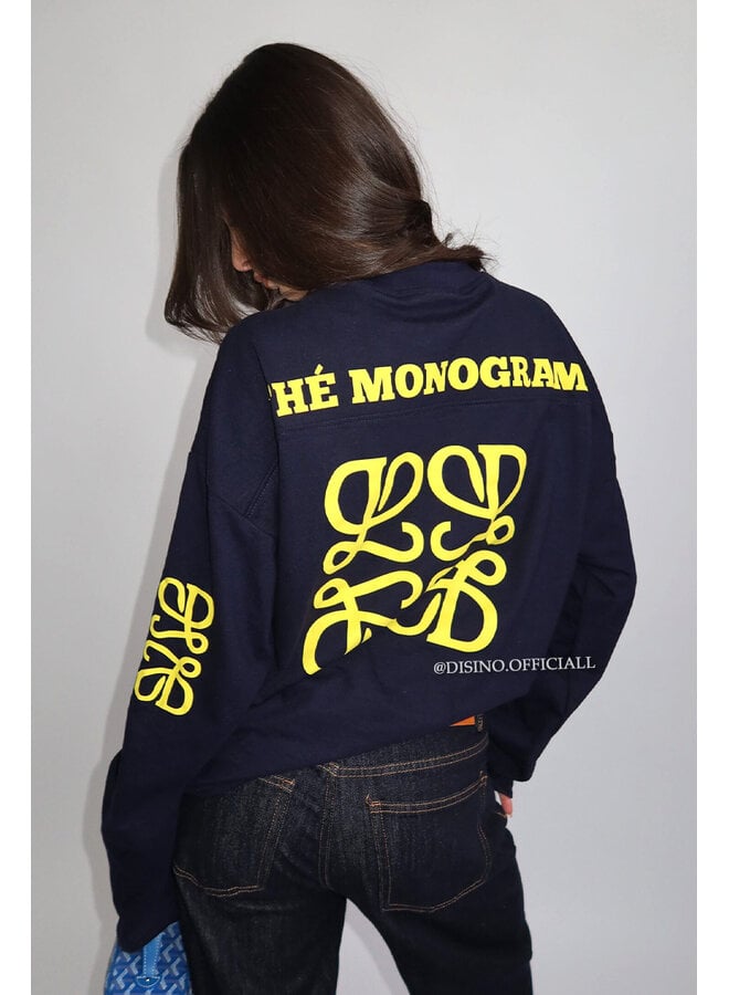 NAVY - 'MONOGRAM LONGSLEEVE' - OVERSIZED PRIORITY LONGSLEEVE TEE