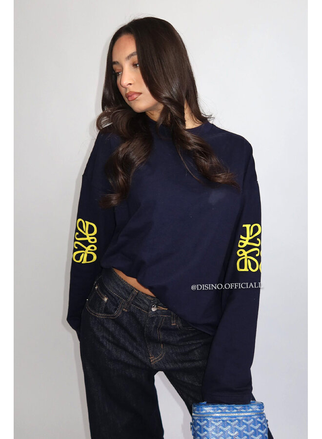 NAVY - 'MONOGRAM LONGSLEEVE' - OVERSIZED PRIORITY LONGSLEEVE TEE