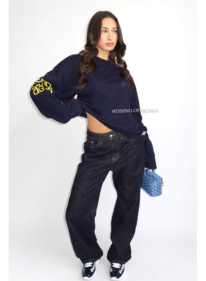 NAVY - 'MONOGRAM LONGSLEEVE' - OVERSIZED PRIORITY LONGSLEEVE TEE