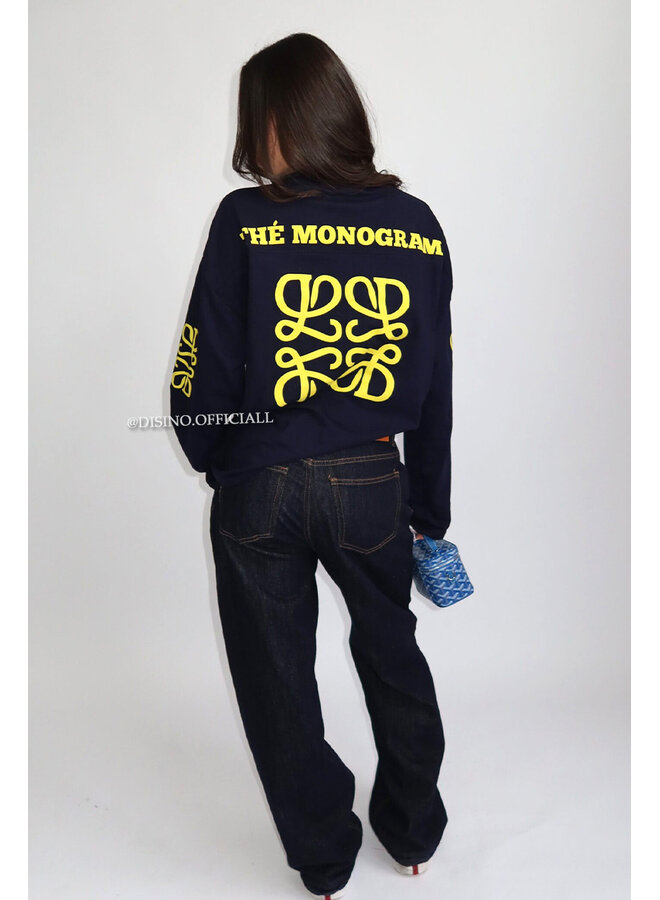 NAVY - 'MONOGRAM LONGSLEEVE' - OVERSIZED PRIORITY LONGSLEEVE TEE