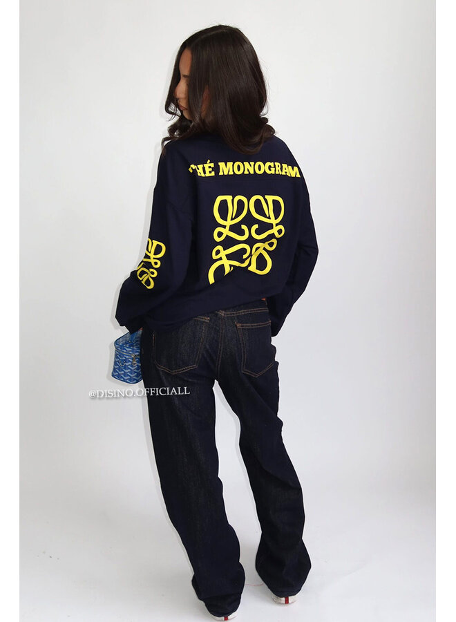 NAVY - 'MONOGRAM LONGSLEEVE' - OVERSIZED PRIORITY LONGSLEEVE TEE