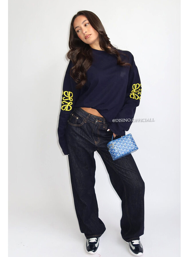 NAVY - 'MONOGRAM LONGSLEEVE' - OVERSIZED PRIORITY LONGSLEEVE TEE
