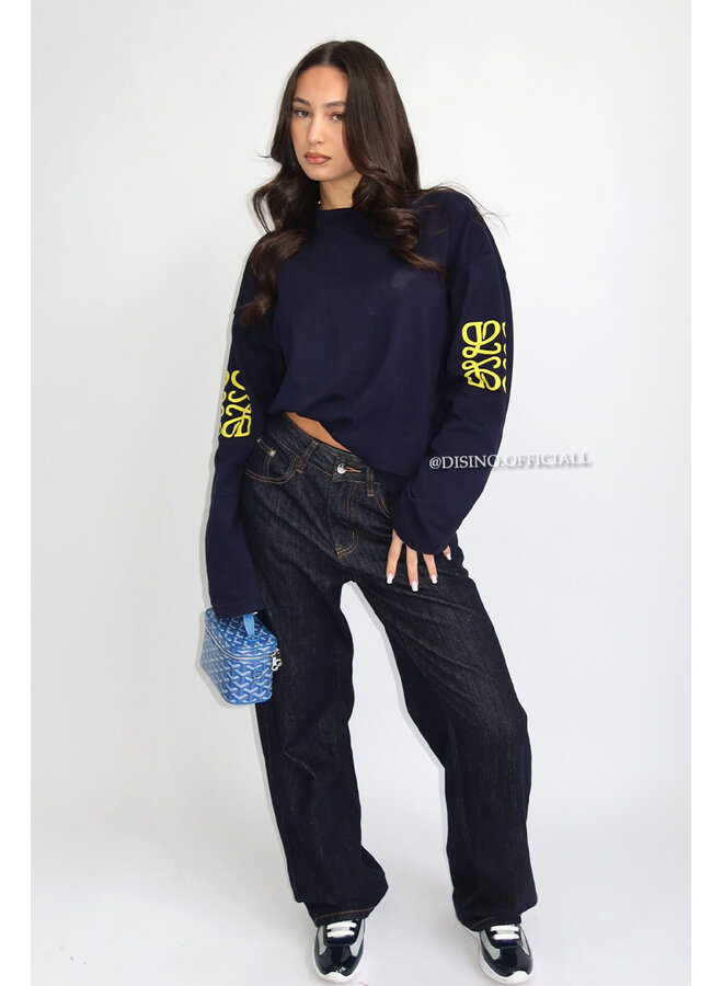 NAVY - 'MONOGRAM LONGSLEEVE' - OVERSIZED PRIORITY LONGSLEEVE TEE