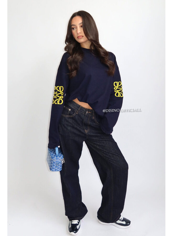 NAVY - 'MONOGRAM LONGSLEEVE' - OVERSIZED PRIORITY LONGSLEEVE TEE