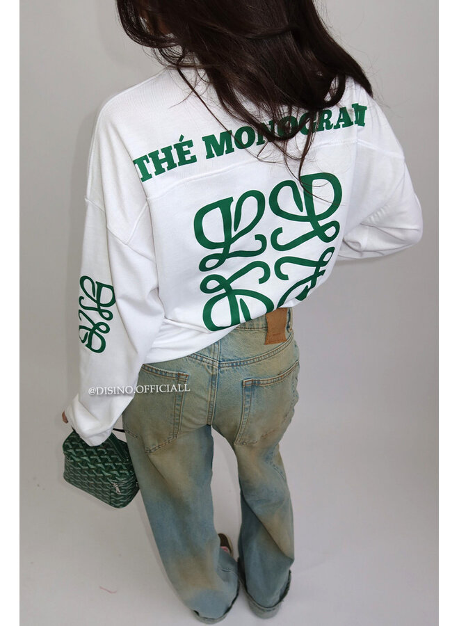 WHITE - 'MONOGRAM LONGSLEEVE' - OVERSIZED PRIORITY LONGSLEEVE TEE