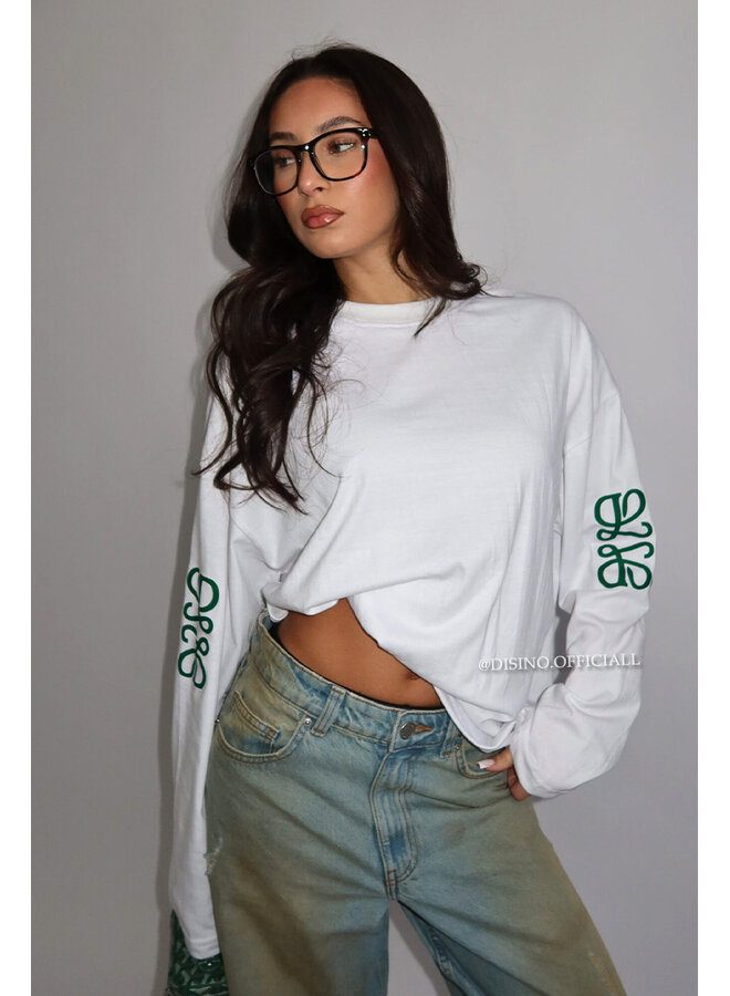 WHITE - 'MONOGRAM LONGSLEEVE' - OVERSIZED PRIORITY LONGSLEEVE TEE