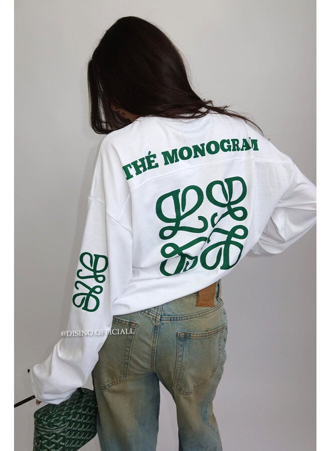 WHITE - 'MONOGRAM LONGSLEEVE' - OVERSIZED PRIORITY LONGSLEEVE TEE