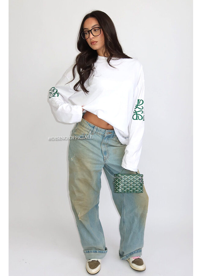 WHITE - 'MONOGRAM LONGSLEEVE' - OVERSIZED PRIORITY LONGSLEEVE TEE
