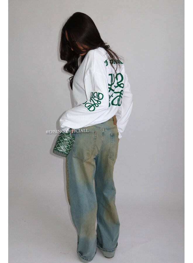 WHITE - 'MONOGRAM LONGSLEEVE' - OVERSIZED PRIORITY LONGSLEEVE TEE