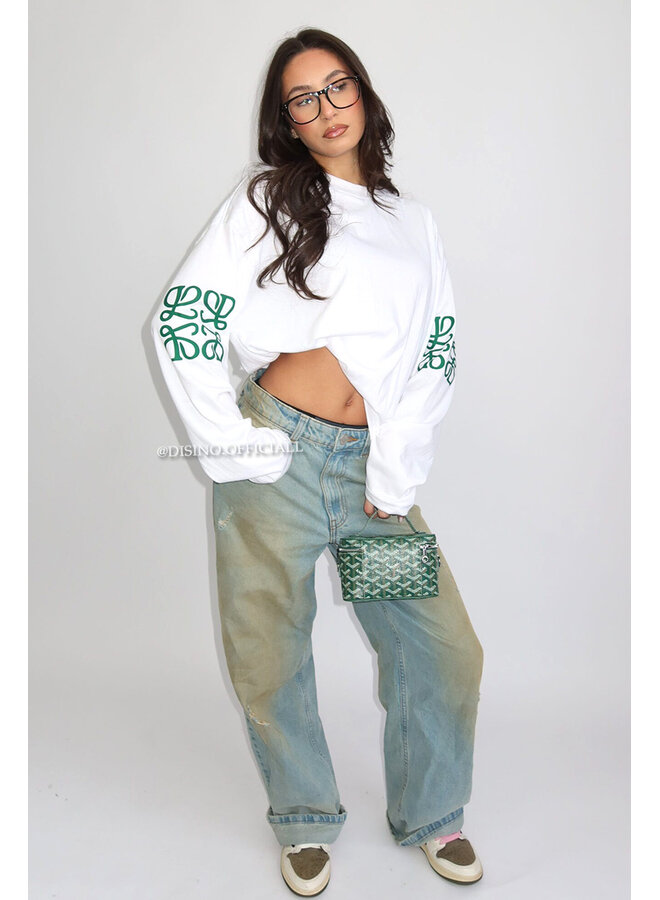 WHITE - 'MONOGRAM LONGSLEEVE' - OVERSIZED PRIORITY LONGSLEEVE TEE