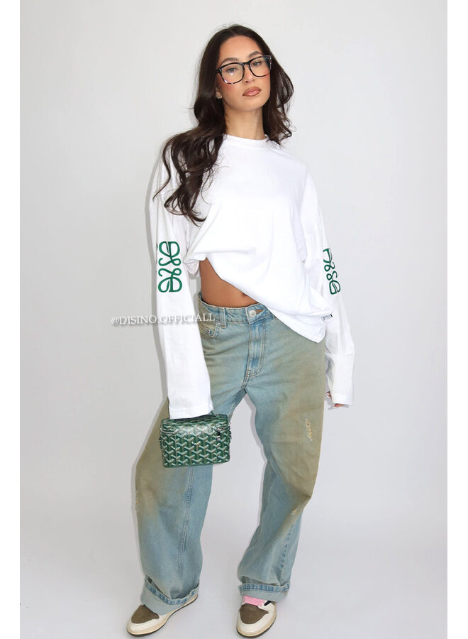 WHITE - 'MONOGRAM LONGSLEEVE' - OVERSIZED PRIORITY LONGSLEEVE TEE