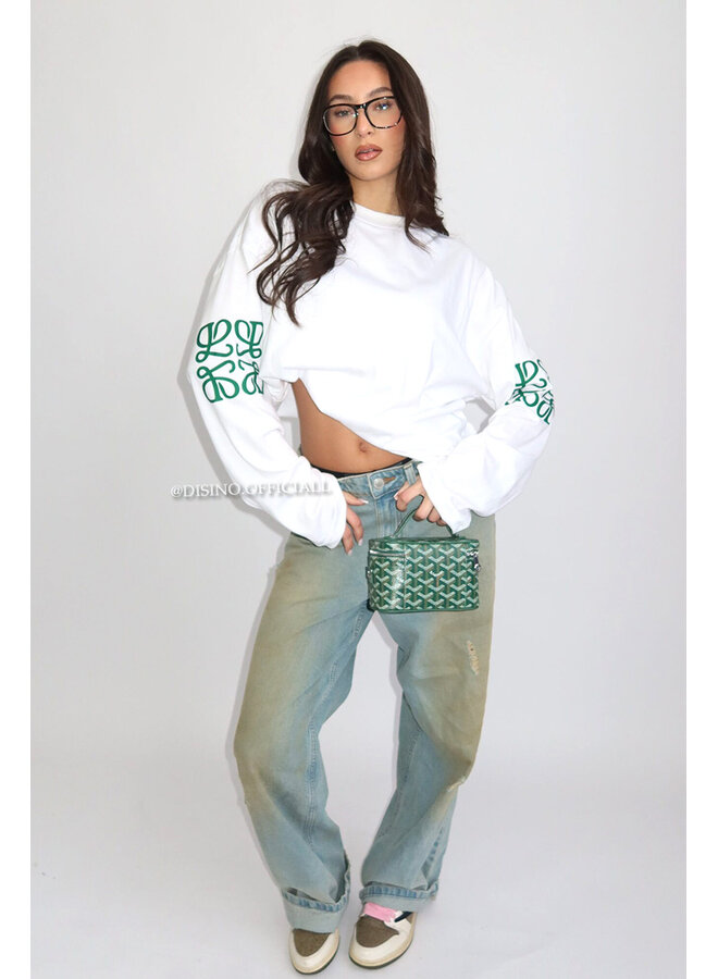 WHITE - 'MONOGRAM LONGSLEEVE' - OVERSIZED PRIORITY LONGSLEEVE TEE
